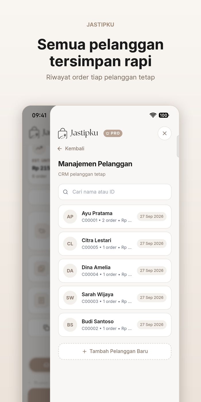 Écran Pelanggan de Jastipku